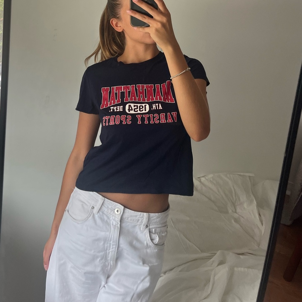 Divided Black Graphic Crop Top